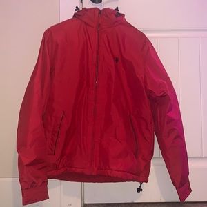 -Ralph lauren rain coat-red -size medium -hood can zip into the coat